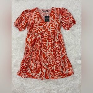Mlle Gabrielle Red and White Leaf Print Dress